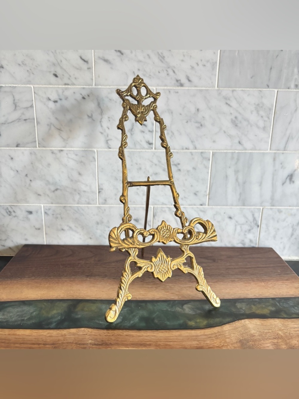 Vintage Ornate Victorian Style 9” Brass Easel Display Stand